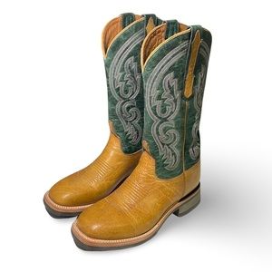Lucchese mens 8.5 B green brown leather like new cowboy western boots LNWOB